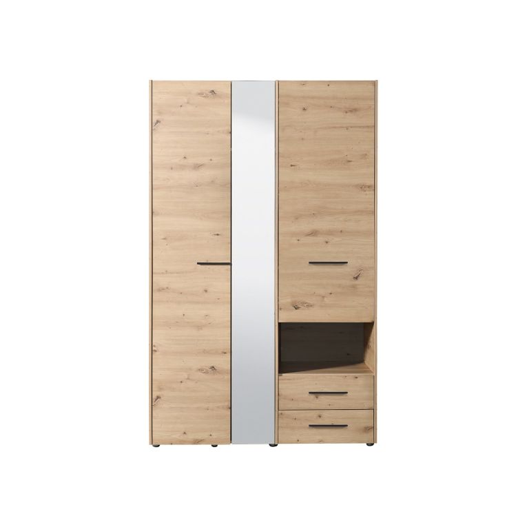 Guardaroba 3 Ante Marrone Rovere Nodi Nero Appendiabiti 2 Cassetti 127.5x54 cm, 5 Ripiani - Molare