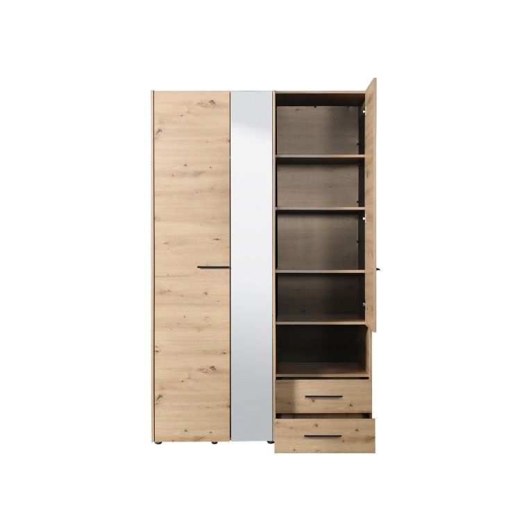 Guardaroba 3 Ante Marrone Rovere Nodi Nero Appendiabiti 2 Cassetti 127.5x54 cm, 5 Ripiani - Molare