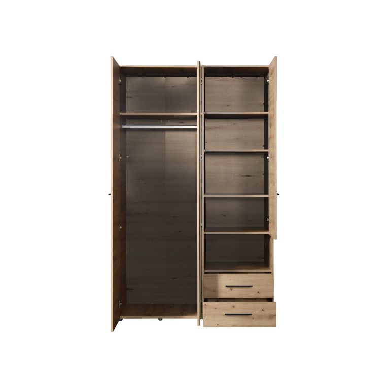Guardaroba 3 Ante Marrone Rovere Nodi Nero Appendiabiti 2 Cassetti 127.5x54 cm, 5 Ripiani - Molare