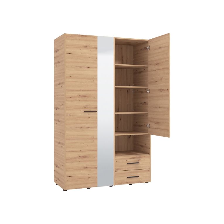 Guardaroba 3 Ante Marrone Rovere Nodi Nero Appendiabiti 2 Cassetti 127.5x54 cm, 5 Ripiani - Molare