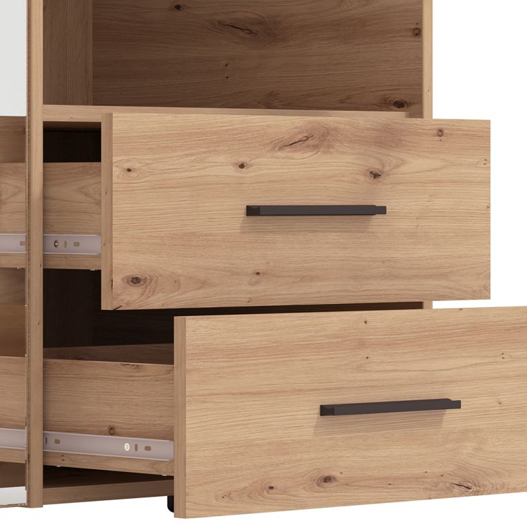 Guardaroba 3 Ante Marrone Rovere Nodi Nero Appendiabiti 2 Cassetti 127.5x54 cm, 5 Ripiani - Molare