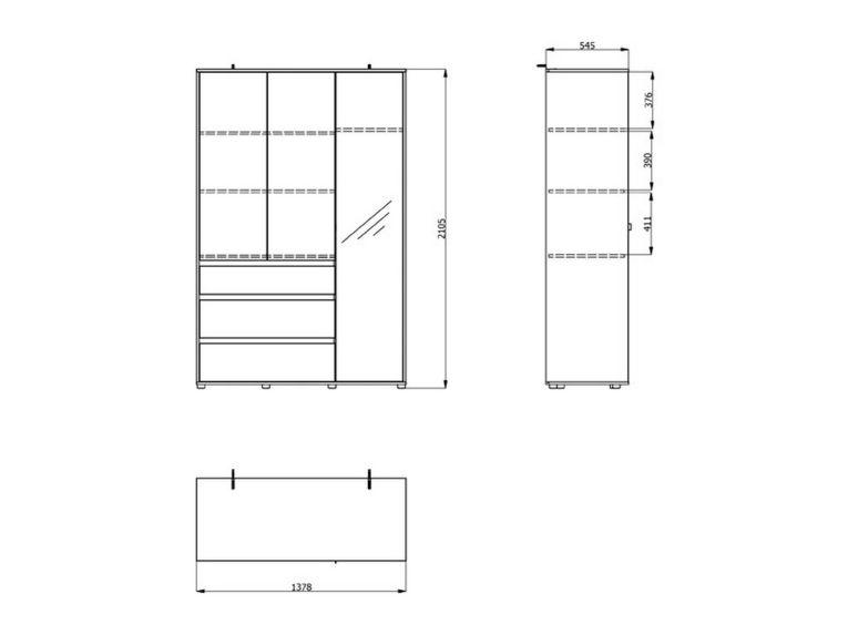 Guardaroba 3 Ante Marrone Rovere Nodi Nero Appendiabiti 3 Cassetti 138x55 cm, 4 Ripiani - Ilbonoo