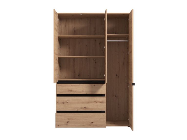 Guardaroba 3 Ante Marrone Rovere Nodi Nero Appendiabiti 3 Cassetti 138x55 cm, 4 Ripiani - Ilbonoo