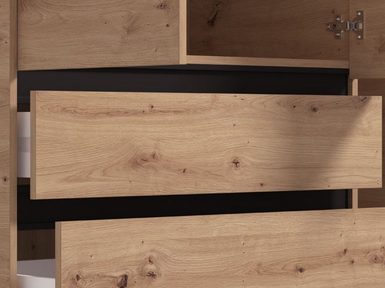 Guardaroba 3 Ante Marrone Rovere Nodi Nero Appendiabiti 3 Cassetti 138x55 cm, 4 Ripiani - Ilbonoo