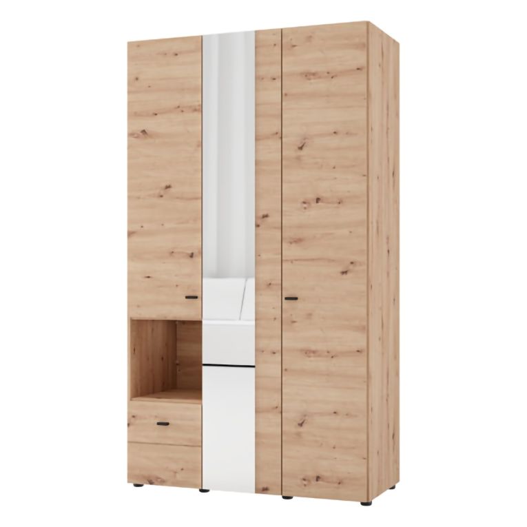 Guardaroba 3 Ante Marrone Rovere Nodi Nero Appendiabiti un Cassetto 117x52 cm, 5 Ripiani - Patzcu