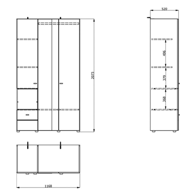 Guardaroba 3 Ante Marrone Rovere Nodi Nero Appendiabiti un Cassetto 117x52 cm, 5 Ripiani - Patzcu