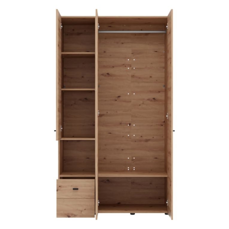 Guardaroba 3 Ante Marrone Rovere Nodi Nero Appendiabiti un Cassetto 117x52 cm, 5 Ripiani - Patzcu