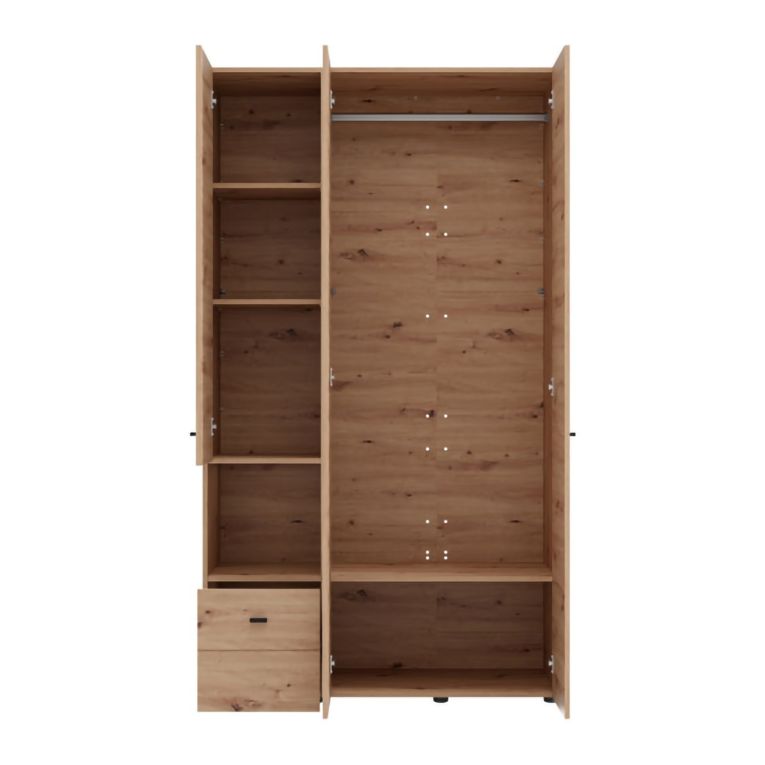 Guardaroba 3 Ante Marrone Rovere Nodi Nero Appendiabiti un Cassetto 117x52 cm, 5 Ripiani - Patzcu