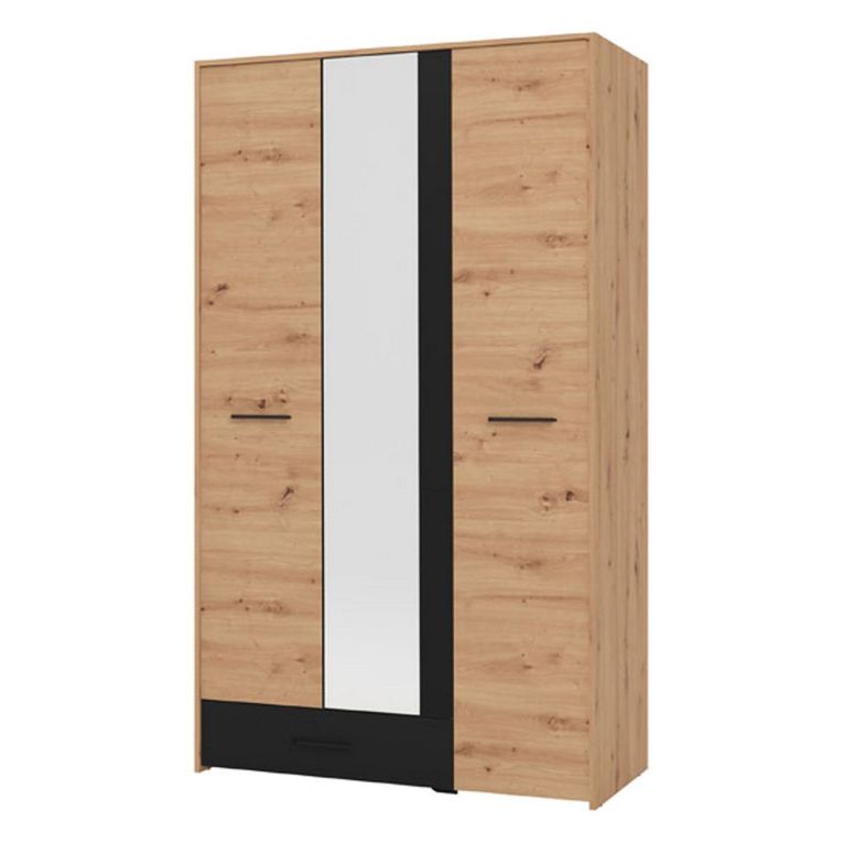 Guardaroba 3 Ante Marrone Rovere Nodi Nero Appendiabiti un Cassetto 119x53 cm, 5 Ripiani - Lavagnoo