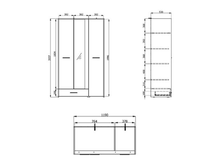 Guardaroba 3 Ante Marrone Rovere Nodi Nero Appendiabiti un Cassetto 119x53 cm, 5 Ripiani - Lavagnoo