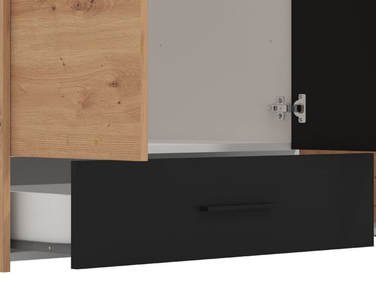 Guardaroba 3 Ante Marrone Rovere Nodi Nero Appendiabiti un Cassetto 119x53 cm, 5 Ripiani - Lavagnoo