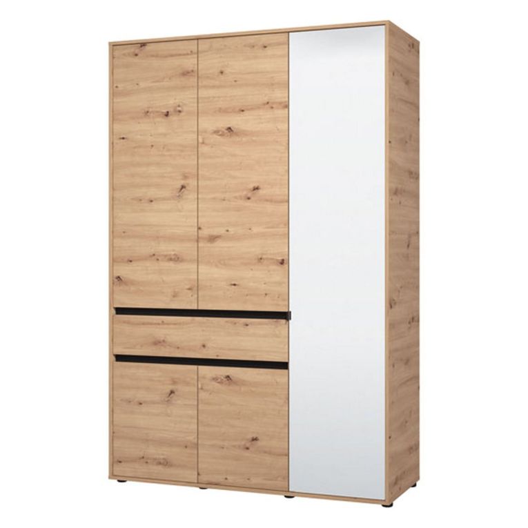 Guardaroba 3 Ante Marrone Rovere Nodi Nero Appendiabiti un Cassetto 138x54.5 cm, 5 Ripiani - Ilbono