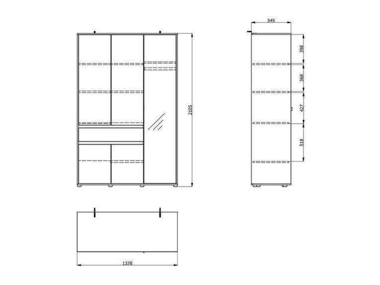 Guardaroba 3 Ante Marrone Rovere Nodi Nero Appendiabiti un Cassetto 138x54.5 cm, 5 Ripiani - Ilbono