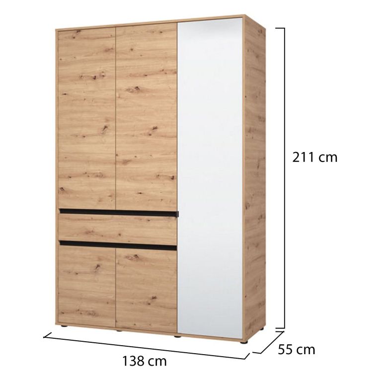 Guardaroba 3 Ante Marrone Rovere Nodi Nero Appendiabiti un Cassetto 138x54.5 cm, 5 Ripiani - Ilbono