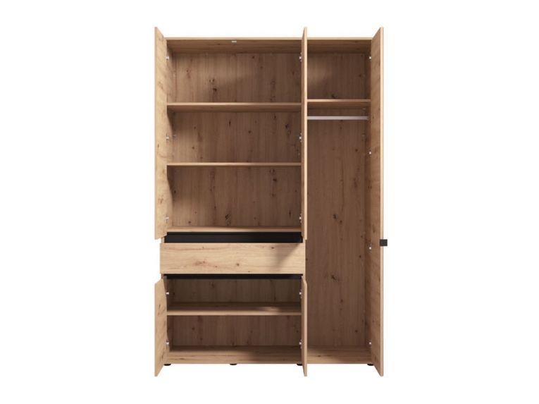 Guardaroba 3 Ante Marrone Rovere Nodi Nero Appendiabiti un Cassetto 138x54.5 cm, 5 Ripiani - Ilbono