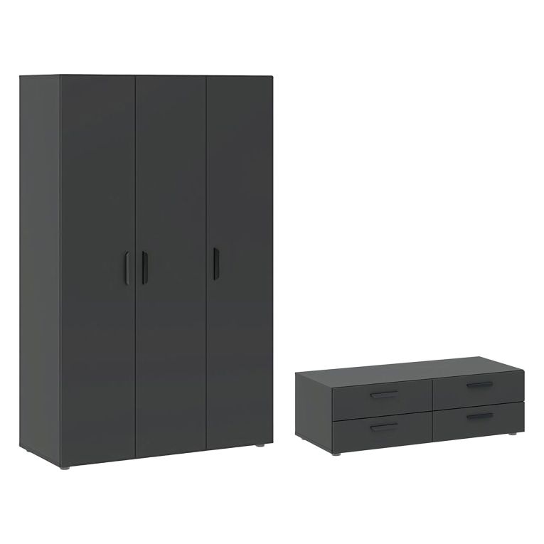 Guardaroba 3 Ante Nero Antracite Appendiabiti 4 Cassetti 111x52 cm, 4 Ripiani - Randazzo