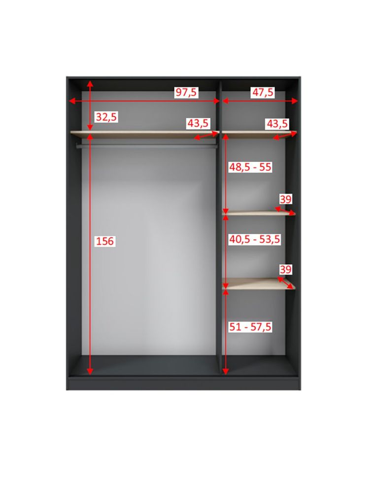 Guardaroba 3 Ante Nero Antracite Marrone Rovere 4 Ripiani Appendiabiti 150x50 cm, 3 Ante - Senales