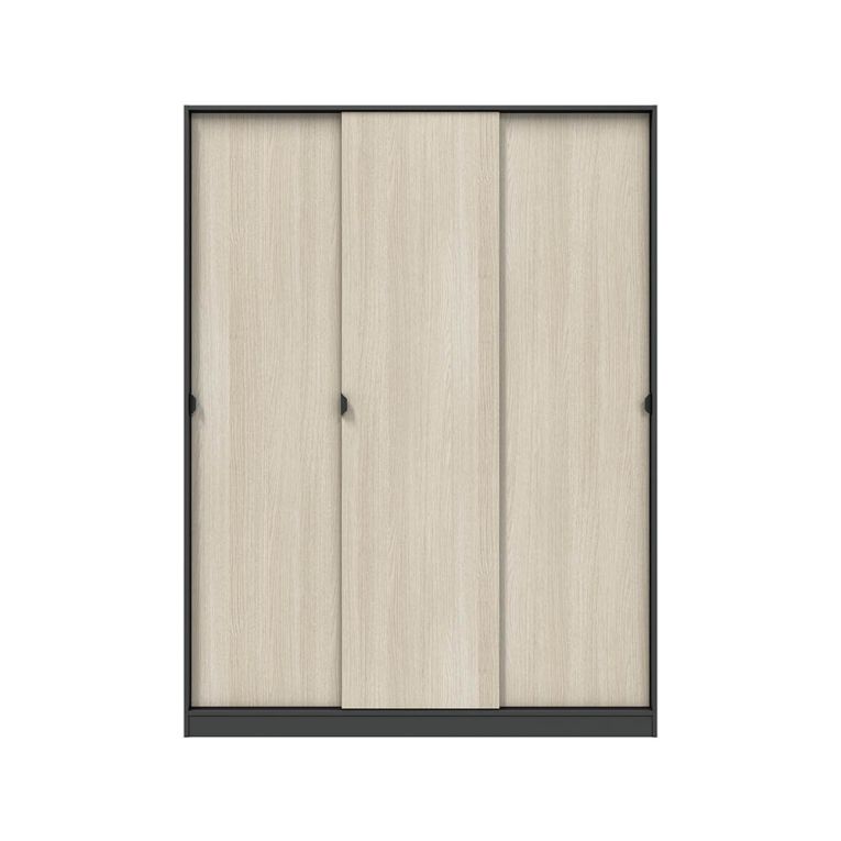 Guardaroba 3 Ante Nero Antracite Marrone Rovere 4 Ripiani Appendiabiti 150x50 cm, 3 Ante - Senales