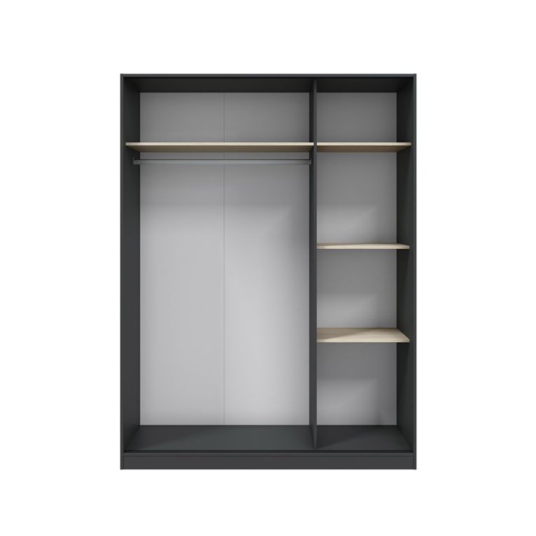 Guardaroba 3 Ante Nero Antracite Marrone Rovere 4 Ripiani Appendiabiti 150x50 cm, 3 Ante - Senales