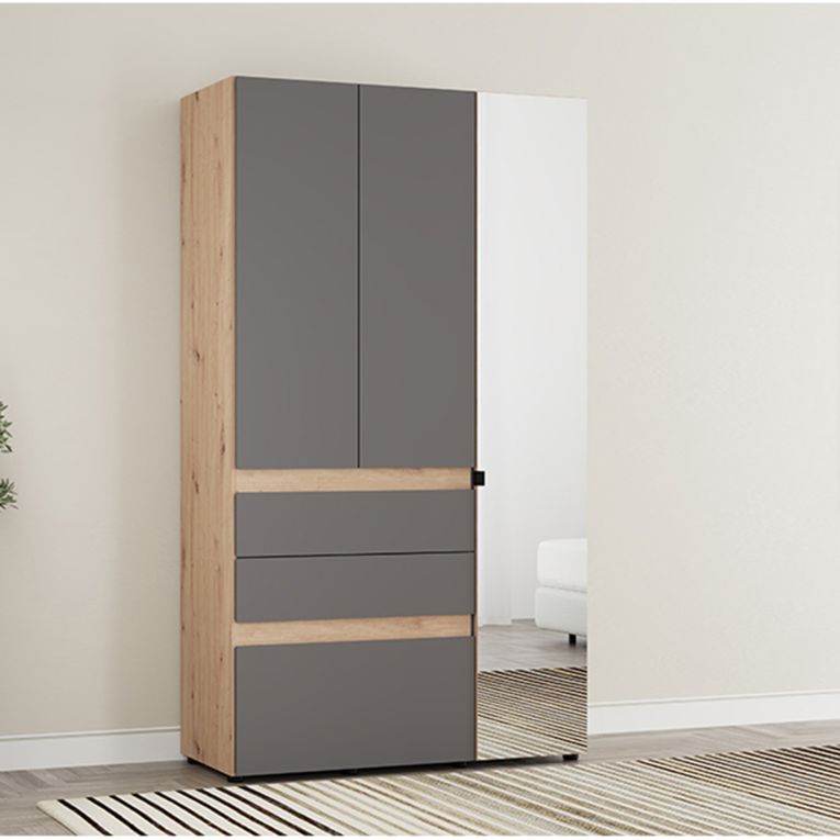 Guardaroba 3 Ante Nero Antracite Marrone Rovere Nodi Appendiabiti 3 Cassetti 117x52 cm, 4 Ripiani - Zuccare