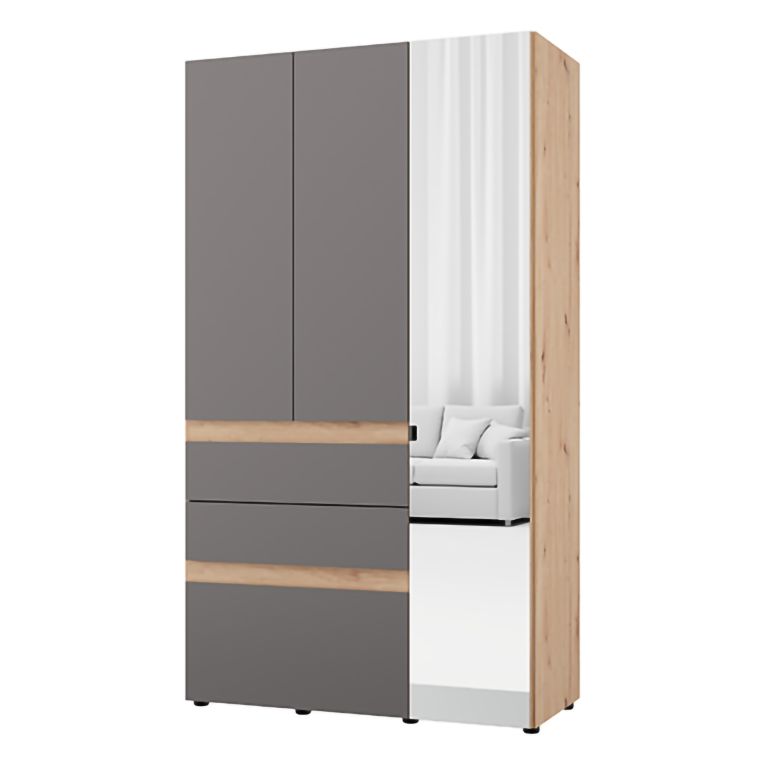 Guardaroba 3 Ante Nero Antracite Marrone Rovere Nodi Appendiabiti 3 Cassetti 117x52 cm, 4 Ripiani - Zuccare