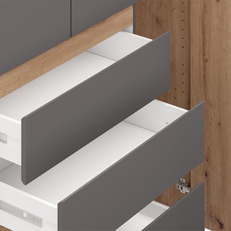 Guardaroba 3 Ante Nero Antracite Marrone Rovere Nodi Appendiabiti 3 Cassetti 117x52 cm, 4 Ripiani - Zuccare