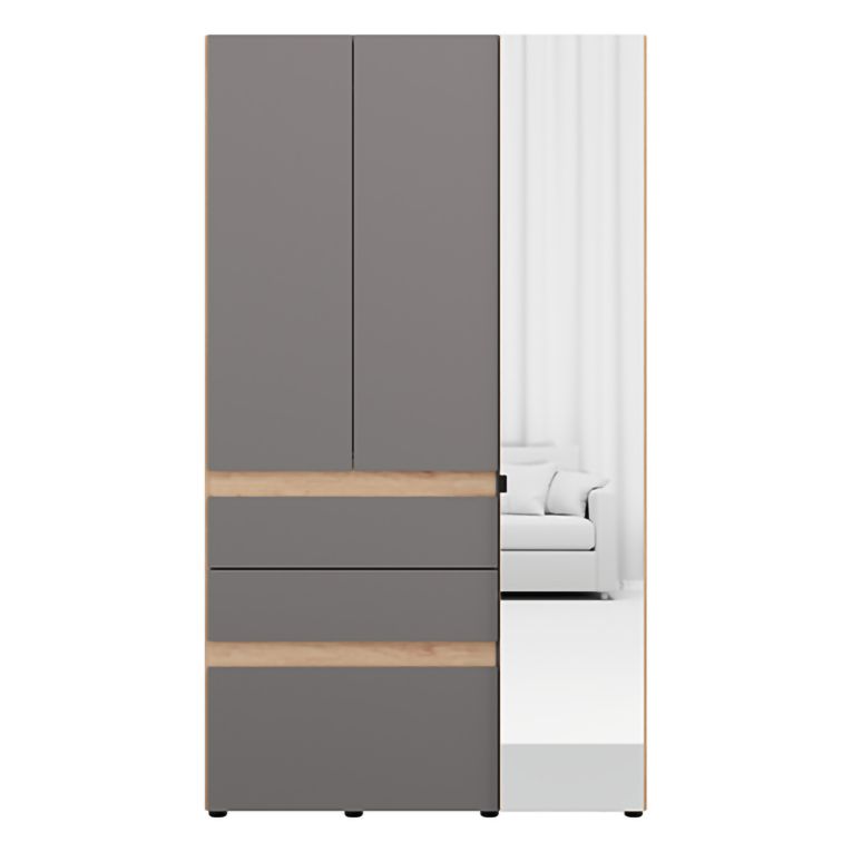 Guardaroba 3 Ante Nero Antracite Marrone Rovere Nodi Appendiabiti 3 Cassetti 117x52 cm, 4 Ripiani - Zuccare