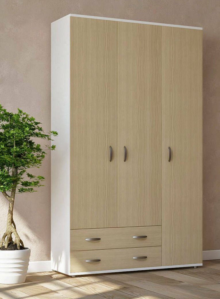 Guardaroba 3 ante Pama, 120x52h170 cm, Bianco e Rovere