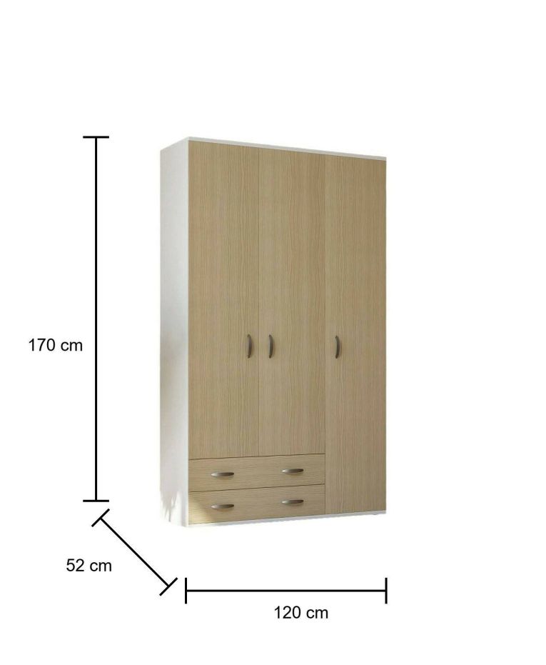Guardaroba 3 ante Pama, 120x52h170 cm, Bianco e Rovere