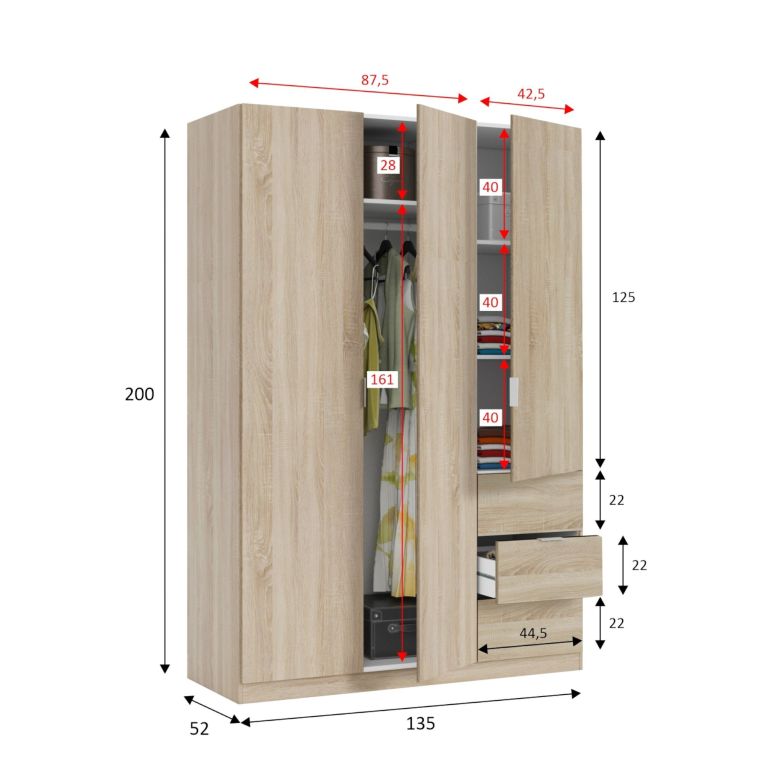 Guardaroba 3 ante rovere 135x200h cm - Ade