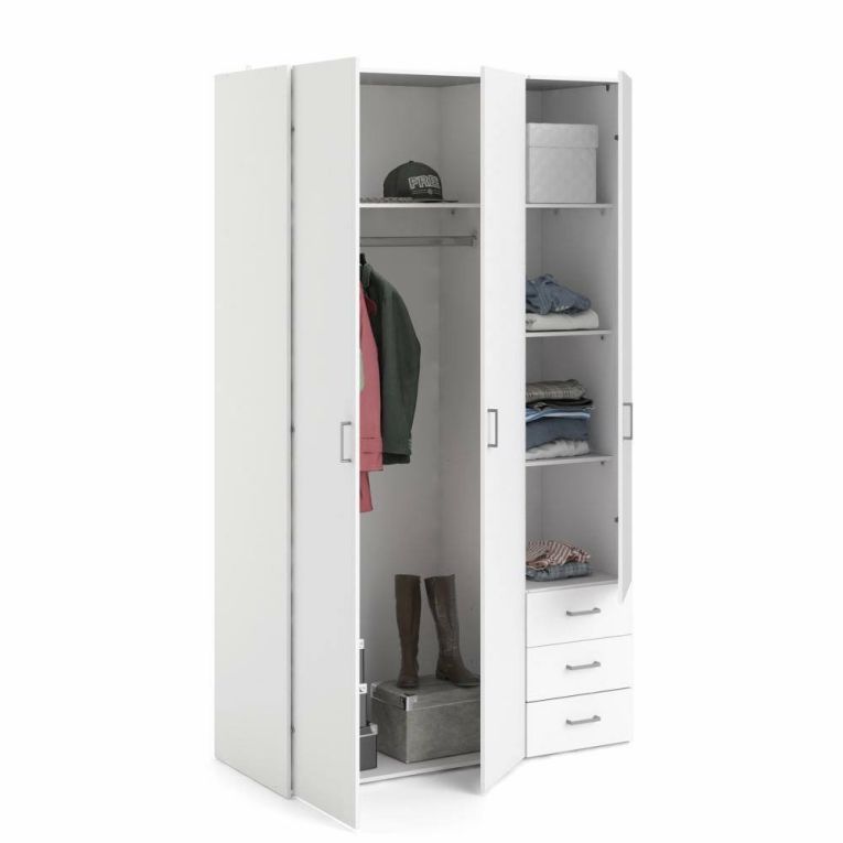 Guardaroba 3 ante Suzette, Mobile camera da letto, Cabina armadio portabiti, Armadio appendiabiti, 115x49 h200 cm, Bianco