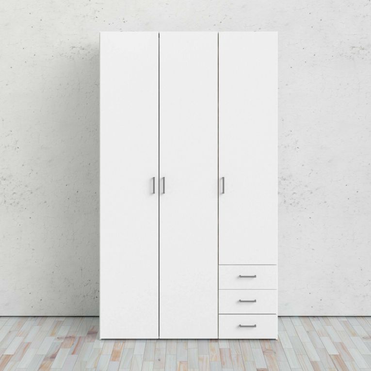 Guardaroba 3 ante Suzette, Mobile camera da letto, Cabina armadio portabiti, Armadio appendiabiti, 115x49 h200 cm, Bianco