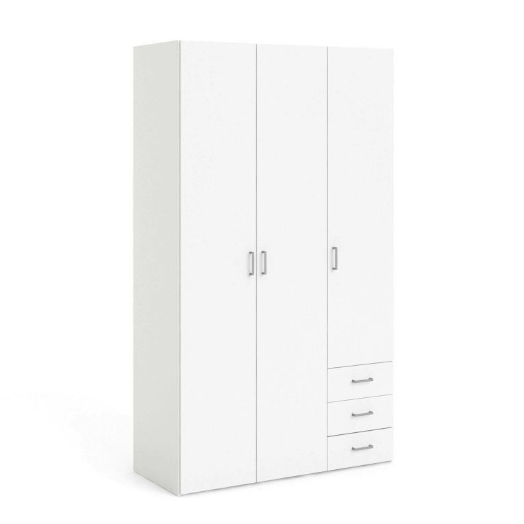 Guardaroba 3 ante Suzette, Mobile camera da letto, Cabina armadio portabiti, Armadio appendiabiti, 115x49 h200 cm, Bianco