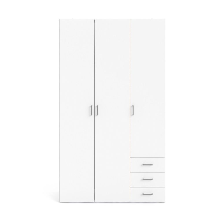 Guardaroba 3 ante Suzette, Mobile camera da letto, Cabina armadio portabiti, Armadio appendiabiti, 115x49 h200 cm, Bianco