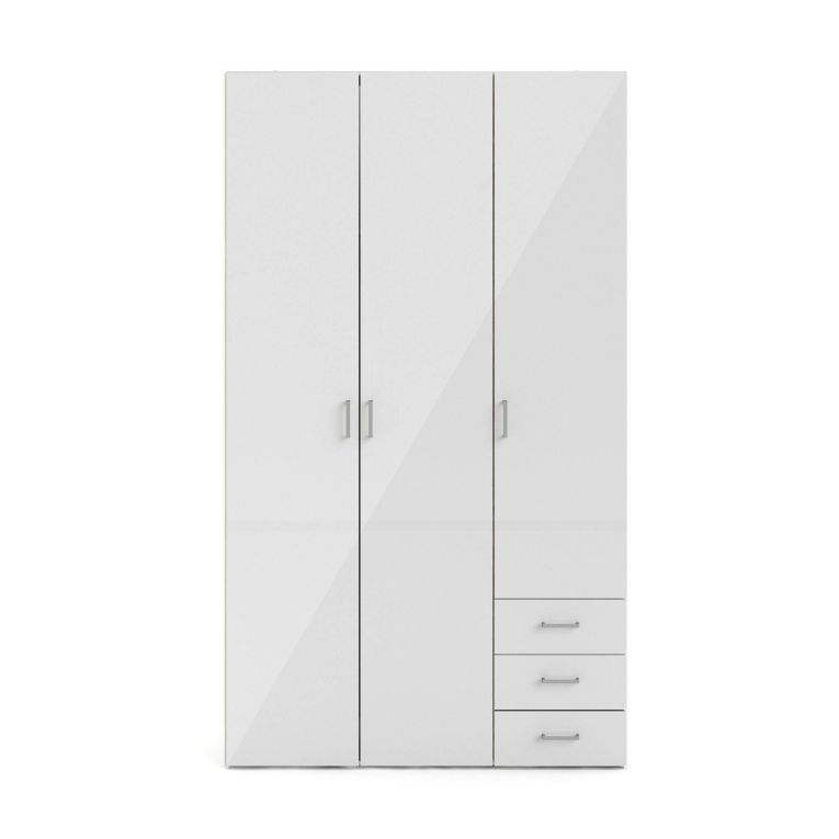 Guardaroba 3 ante Suzette, Mobile camera da letto, Cabina armadio portabiti, Armadio appendiabiti, 116x50 h200 cm, Bianco