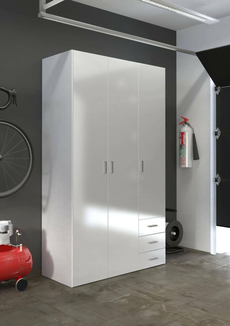 Guardaroba 3 ante Suzette, Mobile camera da letto, Cabina armadio portabiti, Armadio appendiabiti, 116x50 h200 cm, Bianco