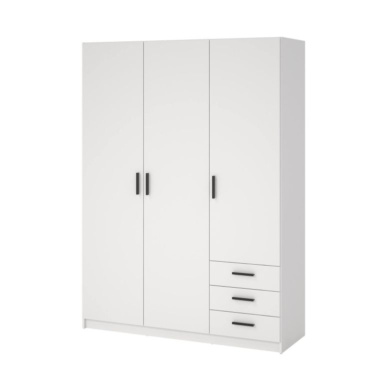 Guardaroba 3 ante Thea, Mobile camera da letto, Cabina armadio portabiti, Armadio appendiabiti, 50x147 h200 cm, Bianco