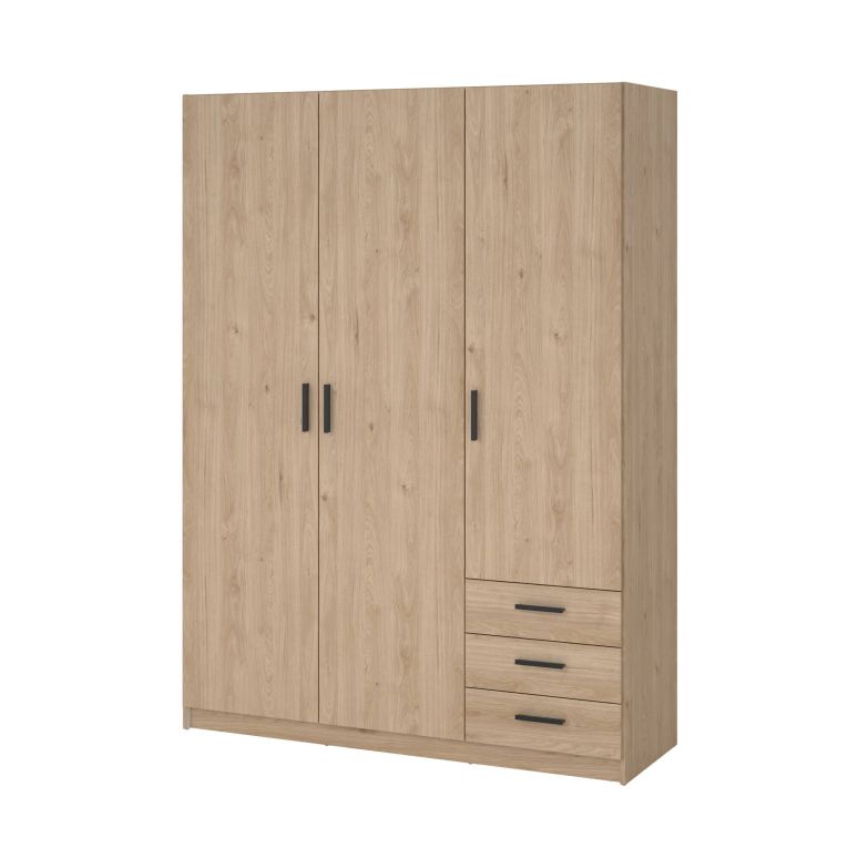 Guardaroba 3 ante Thea, Mobile camera da letto, Cabina armadio portabiti, Armadio appendiabiti, 50x147 h200 cm, Rovere