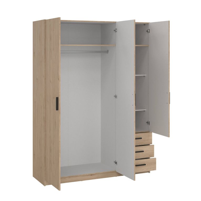 Guardaroba 3 ante Thea, Mobile camera da letto, Cabina armadio portabiti, Armadio appendiabiti, 50x147 h200 cm, Rovere
