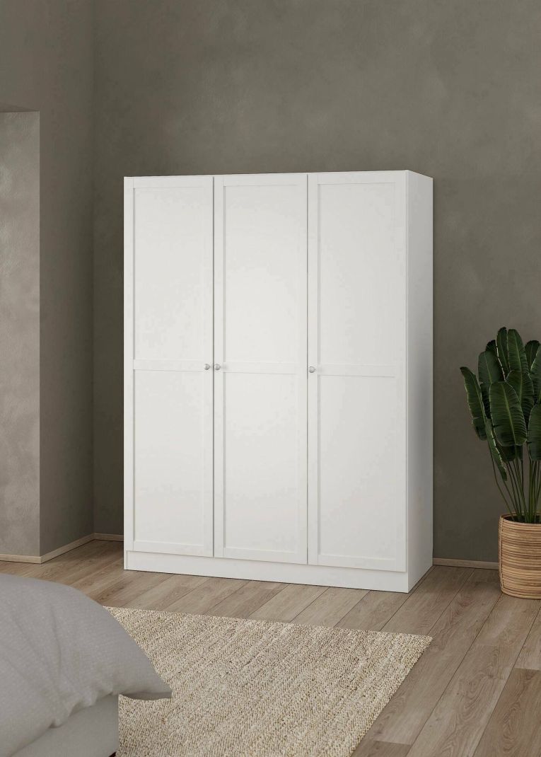 Guardaroba 3 ante Tilda, Mobile camera da letto, Cabina armadio portabiti, Armadio appendiabiti, 62x147 h200 cm, Bianco
