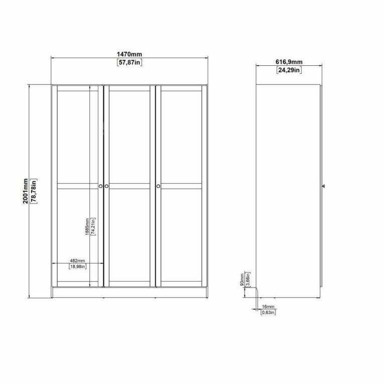 Guardaroba 3 ante Tilda, Mobile camera da letto, Cabina armadio portabiti, Armadio appendiabiti, 62x147 h200 cm, Rovere
