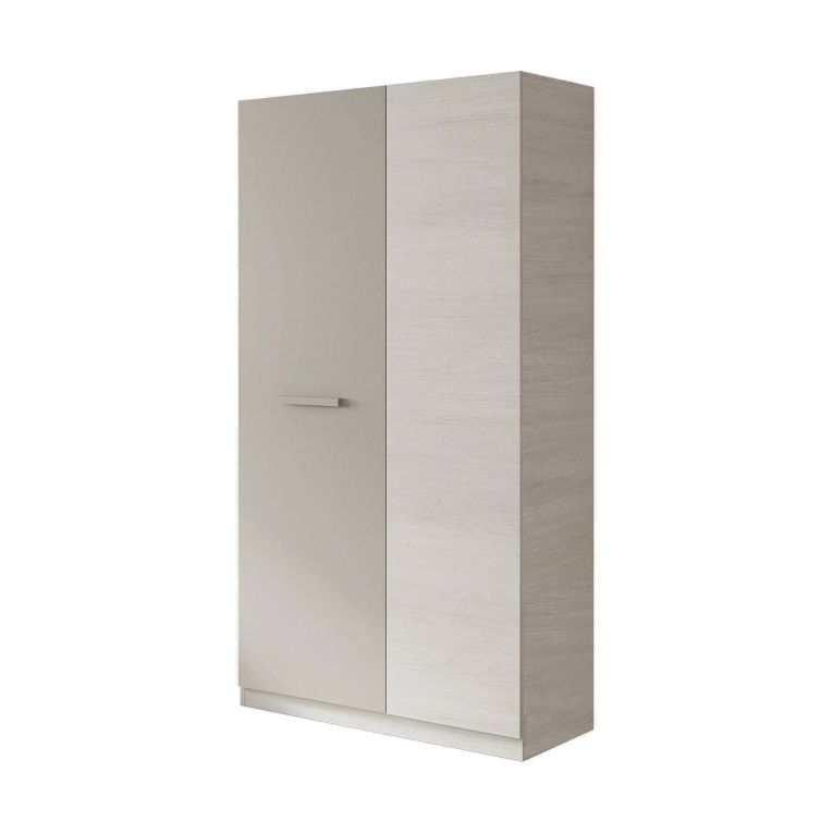 Guardaroba Abilene, Armadio per camera da letto a 2 ante battenti, Mobile con 3 ripiani e barra appendiabiti, 90x52h200 cm, Bianco e Marrone