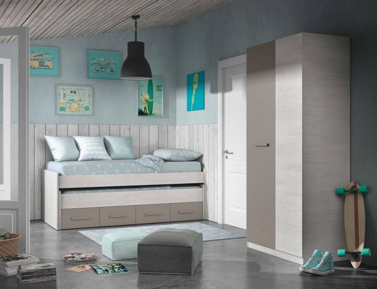 Guardaroba Abilene, Armadio per camera da letto a 2 ante battenti, Mobile con 3 ripiani e barra appendiabiti, 90x52h200 cm, Bianco e Marrone