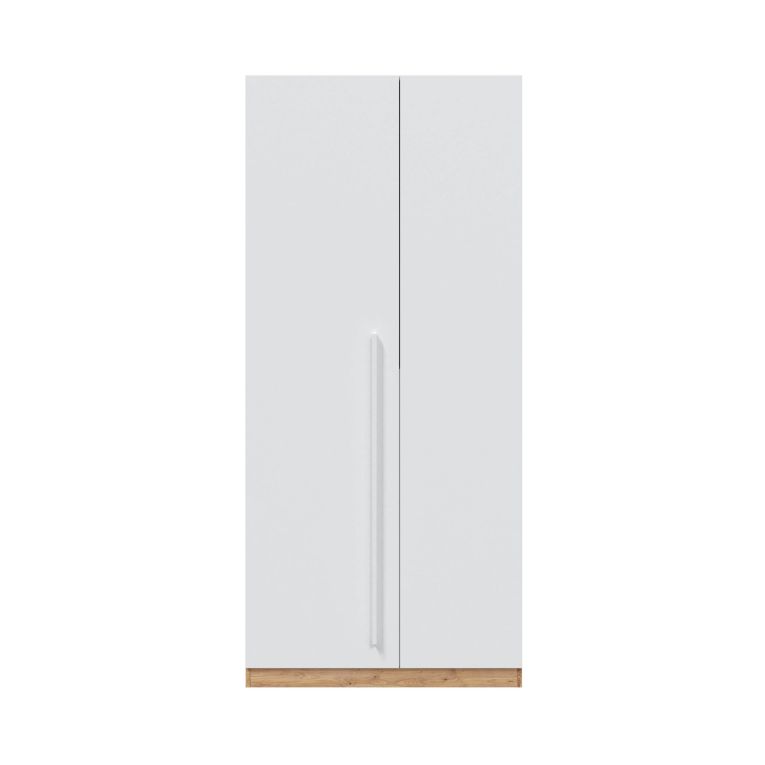 Guardaroba Abilene, Armadio per camera da letto a 2 ante battenti, Mobile con 3 ripiani e barra appendiabiti, 90x52h200 cm, Rovere nodi e Bianco