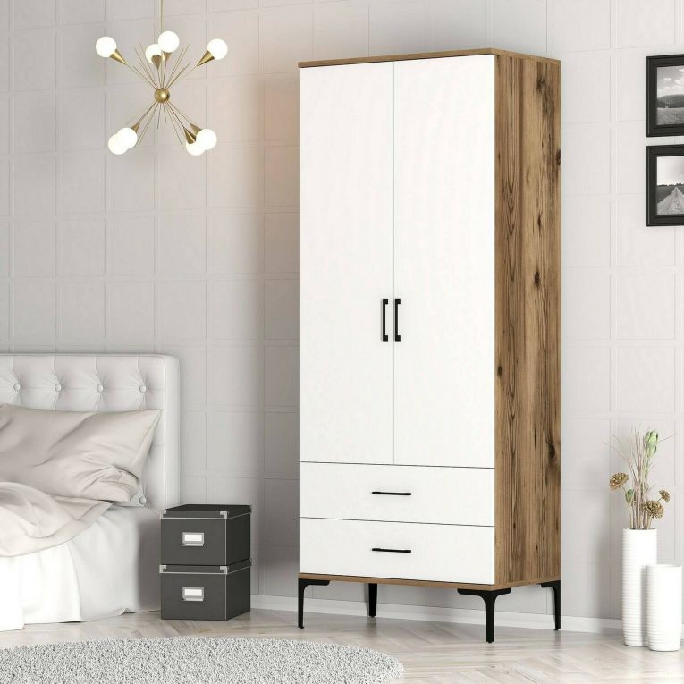 Guardaroba ante battenti noce e bianco 80x200h cm - Doriana