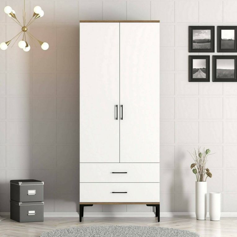 Guardaroba ante battenti noce e bianco 80x200h cm - Doriana