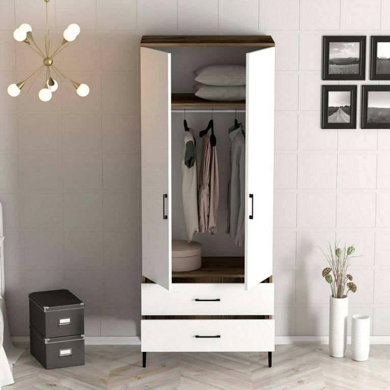 Guardaroba ante battenti noce e bianco 80x200h cm - Doriana