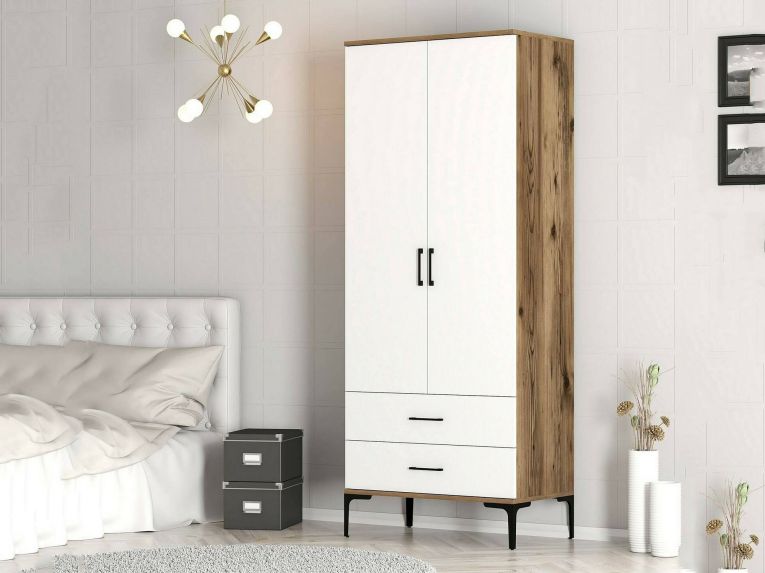 Guardaroba ante battenti noce e bianco 80x200h cm - Doriana