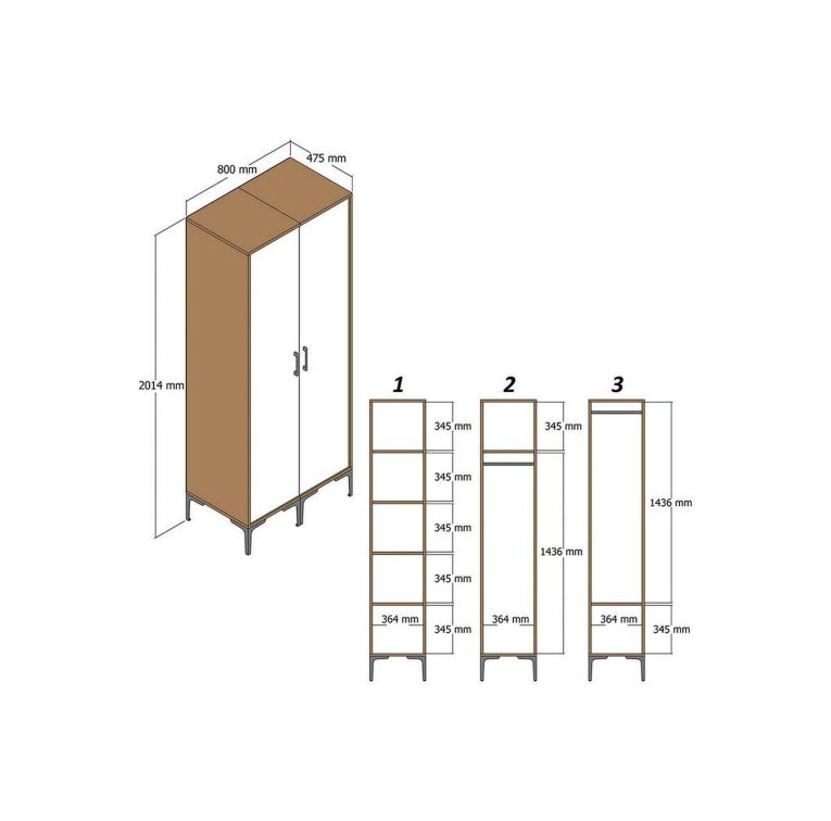 Guardaroba classico noce e bianco 80x200h cm - Anfo
