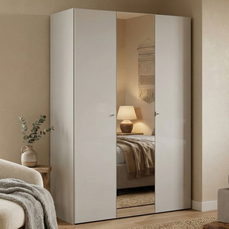 Guardaroba con anta specchio bianco lucido 147x218h cm - Megi